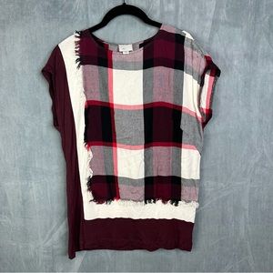 Anthropologie Postmark Women Top Hammond Buffalo Plaid Cap Sleeve  Fringe Sz XS
